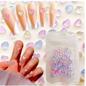 * 3 for 15 * Set of 3D Valentines Heart Nail Charms and Nail Sticker Hearts